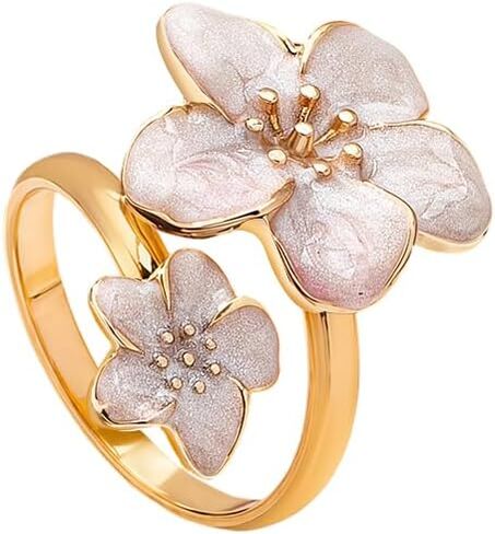 NewZenro Elegant Flower Enamel Adjustable Open Ring for Women Gold-Tone Plated Chic Cherry Blossoms Floral Statement Finger Wrap Band Rings Comfort Fit Wedding Party Prom Fashion Jewelry in Kuwait