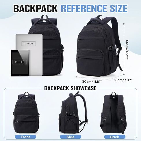 School Backpack For Girls Boys 14 Inch Laptop Backpack For Women Bookbag For Men Waterproof Lightweight Backpack For College Middle High School Bag Travel Daypack Black in Saudi Arabia