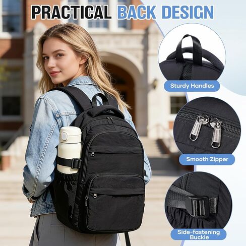 School Backpack For Girls Boys 14 Inch Laptop Backpack For Women Bookbag For Men Waterproof Lightweight Backpack For College Middle High School Bag Travel Daypack Black in Saudi Arabia