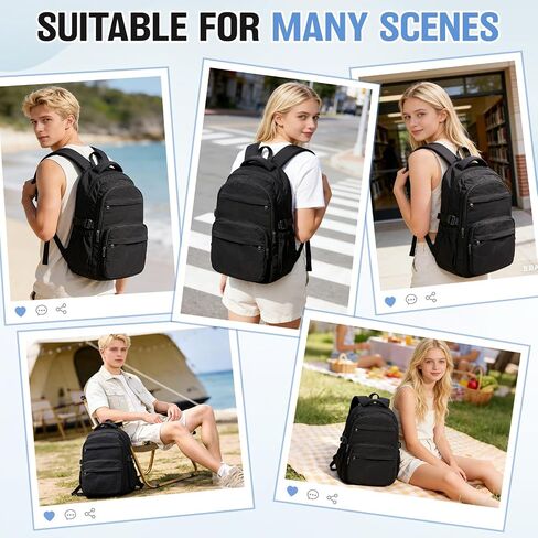School Backpack For Girls Boys 14 Inch Laptop Backpack For Women Bookbag For Men Waterproof Lightweight Backpack For College Middle High School Bag Travel Daypack Black in Saudi Arabia