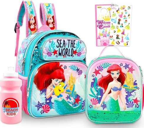 Disney Little Mermaid Mini Backpack with Lunch Bag - Bundle of 12" Ariel Mini Backpack Purse, Lunch Box, Stickers, Water Bottle, More School Supplies in Kuwait