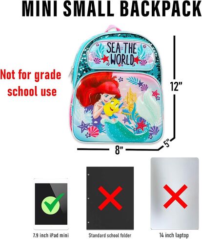 Disney Little Mermaid Mini Backpack with Lunch Bag - Bundle of 12" Ariel Mini Backpack Purse, Lunch Box, Stickers, Water Bottle, More School Supplies in Kuwait