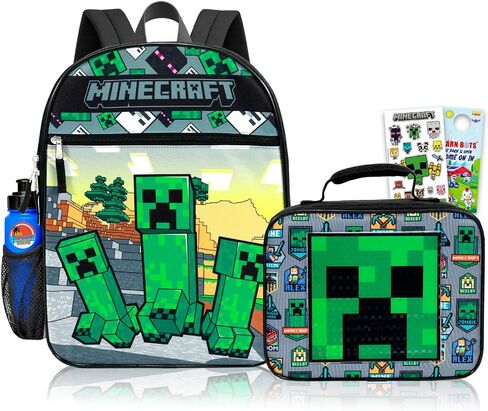 Minecraft Backpack & Lunch Box Set - Bundle of 16" Creeper Backpack with Insulated Lunch Bag, Stickers, Water Bottle, More | Minecraft School Supplies in Kuwait