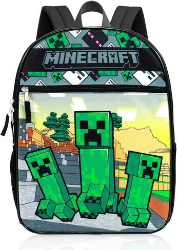 Minecraft Backpack & Lunch Box Set - Bundle of 16" Creeper Backpack with Insulated Lunch Bag, Stickers, Water Bottle, More | Minecraft School Supplies in Kuwait