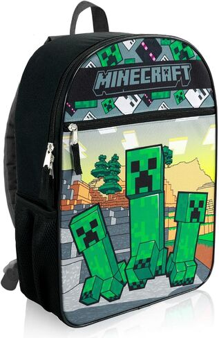 Minecraft Backpack & Lunch Box Set - Bundle of 16" Creeper Backpack with Insulated Lunch Bag, Stickers, Water Bottle, More | Minecraft School Supplies in Kuwait