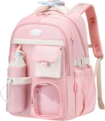 Bansusu Girls Backpack for Kids School Bag, Color-blocking Backpack for Girls Bookbag Multi-Pocket, with Pencil Case, Beige+blue in Saudi Arabia
