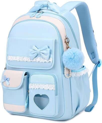 Girls Backpack, Kawaii Kids Backpack for Girls School Kids Bookbag with Pom-pom Pearl Pendant for Primary Elementary Middle School, Pink in Saudi Arabia