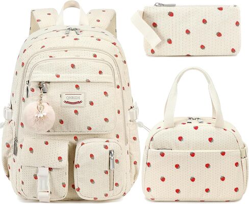 School Backpack Set for Teens Girls Women 3PCS Corduroy Lightweigh Laptop Backpacks with Lunch Box Pencil Kids Elementary Middle High Bags Students 3 in1 Bookbag Travel Daypack, Pink Bowknot in Saudi Arabia