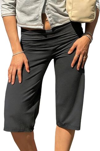 Awoscut Women Low Rise Gaucho Pants Wide Leg Fold Over Capris Pants Flowy Flare Summer Palazzo Bottoms Streetwear in Saudi Arabia