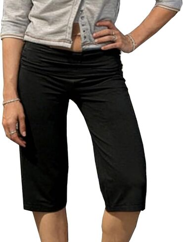 Awoscut Women Low Rise Gaucho Pants Wide Leg Fold Over Capris Pants Flowy Flare Summer Palazzo Bottoms Streetwear in Saudi Arabia