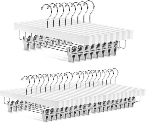 Nature Smile Deluxe Wooden Pants Hangers, Solid Lotus Wood, with Clips, Pack of 28, White in Saudi Arabia