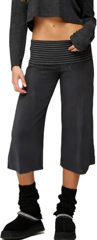 Awoscut Women Low Rise Gaucho Pants Wide Leg Fold Over Capris Pants Flowy Flare Summer Palazzo Bottoms Streetwear in Saudi Arabia