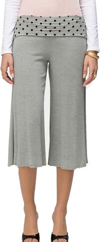 Awoscut Women Low Rise Gaucho Pants Wide Leg Fold Over Capris Pants Flowy Flare Summer Palazzo Bottoms Streetwear in Saudi Arabia