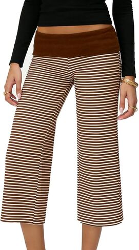 Awoscut Women Low Rise Gaucho Pants Wide Leg Fold Over Capris Pants Flowy Flare Summer Palazzo Bottoms Streetwear in Saudi Arabia