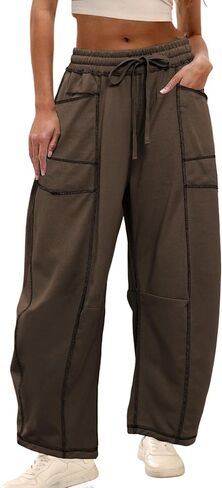Womens Casual Loose Barrel Sweatpants High Waisted Wide Leg Pant Drawstring Athletic Baggy Lounge Pants with Pockets in Saudi Arabia