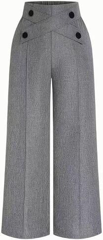 Women's High-Waisted Wide-Leg Pants with Crisscross Button Detail Elegant Office Wear Casual Trousers in Kuwait