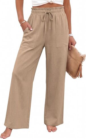 Hody Lovy Women's Linen Palazzo Pants Ladies Flowy Beach Lounge Casual Travel Swim Pants Summer Trousers in Saudi Arabia