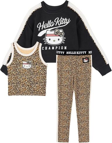 طقم سويت شيرت وبنطلون ضيق رياضي للفتيات من Hello Kitty مكون من 3 قطع من الأطفال الصغار إلى الأطفال الكبار in Kuwait