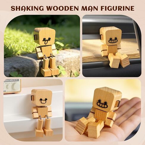 Shaking Wooden Man Figurine, Teacher Appreciation Mothers Day Graduation Gifts for Adults Men Husband him, Wooden Doll, Desktop Decor, Car Dashboard Decorations in Kuwait