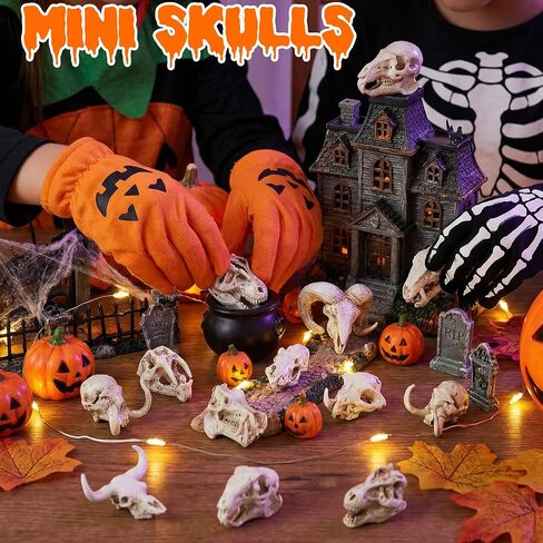 Exasinine 16 Pcs Mini Resin Animal Skull Heads Figurines 1.5 Inch Mini Skulls Figurines Highly Detailed Miniature Animal Skull for Halloween Crafts Gothic Decor Terrarium Micro Landscape Decor in Saudi Arabia