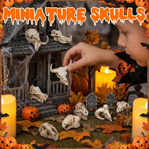 Exasinine 16 Pcs Mini Resin Animal Skull Heads Figurines 1.5 Inch Mini Skulls Figurines Highly Detailed Miniature Animal Skull for Halloween Crafts Gothic Decor Terrarium Micro Landscape Decor in Saudi Arabia