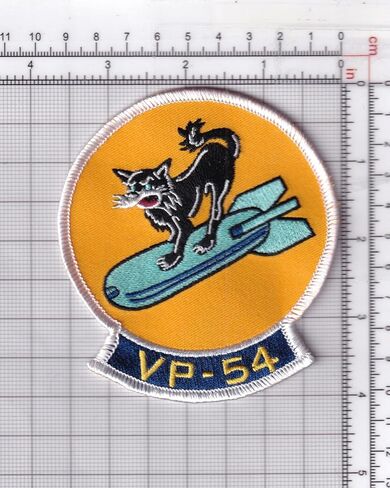 VP-54 Black Cats Squadron Patch – WWII Heritage PBY Catalina Insignia – 4" Circular Sew-On Emblem with Plastic Backing – Navy Patrol Squadron 54 Night Attack Patch in Kuwait