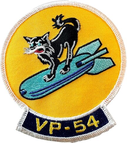 VP-54 Black Cats Squadron Patch – WWII Heritage PBY Catalina Insignia – 4" Circular Sew-On Emblem with Plastic Backing – Navy Patrol Squadron 54 Night Attack Patch in Kuwait