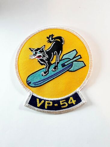 VP-54 Black Cats Squadron Patch – WWII Heritage PBY Catalina Insignia – 4" Circular Sew-On Emblem with Plastic Backing – Navy Patrol Squadron 54 Night Attack Patch in Kuwait