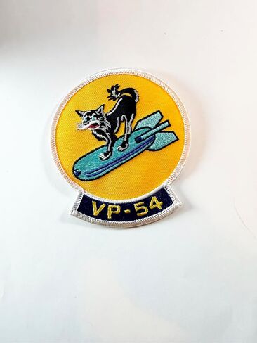 VP-54 Black Cats Squadron Patch – WWII Heritage PBY Catalina Insignia – 4" Circular Sew-On Emblem with Plastic Backing – Navy Patrol Squadron 54 Night Attack Patch in Kuwait