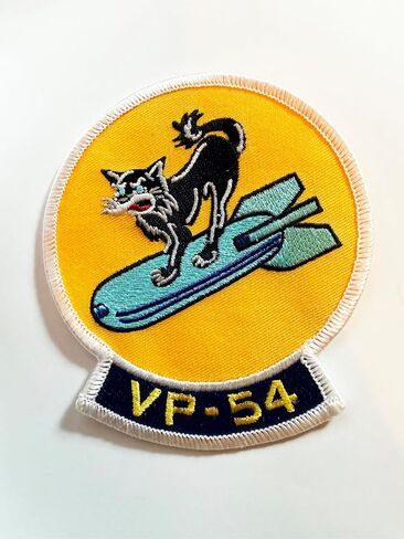 VP-54 Black Cats Squadron Patch – WWII Heritage PBY Catalina Insignia – 4" Circular Sew-On Emblem with Plastic Backing – Navy Patrol Squadron 54 Night Attack Patch in Kuwait