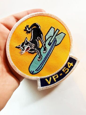 VP-54 Black Cats Squadron Patch – WWII Heritage PBY Catalina Insignia – 4" Circular Sew-On Emblem with Plastic Backing – Navy Patrol Squadron 54 Night Attack Patch in Kuwait