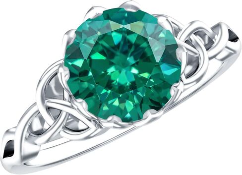 Certified Lab Grown Emerald 8 mm Round Engagement Ring, AAAA Quality, Celtic Knot Ring (Ready to Gift) in Saudi Arabia