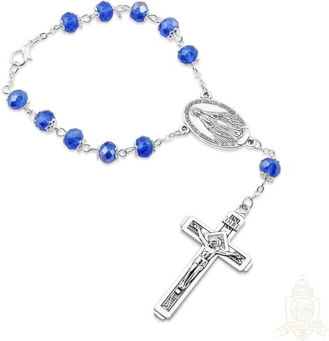 Catholic Town Miraculous Medal decade rosary for car or truck rearview mirror - Black, Blue & Clear (Blue) in Kuwait
