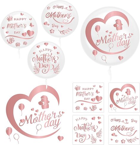 CNhoqc Mother's Day Bobo Balloons - 36pcs Rose Gold Happy Mother's Day Bobo Bubble Balloons Set 20pcs Transparent Bubble Balloon with Stickers in Kuwait