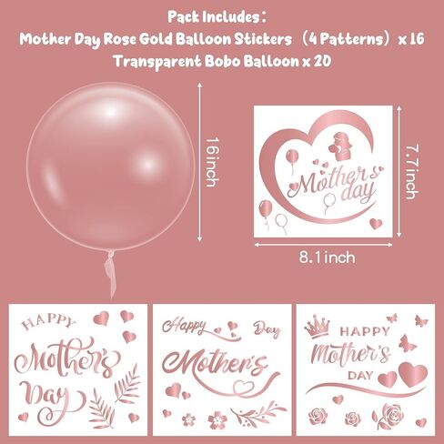 CNhoqc Mother's Day Bobo Balloons - 36pcs Rose Gold Happy Mother's Day Bobo Bubble Balloons Set 20pcs Transparent Bubble Balloon with Stickers in Kuwait