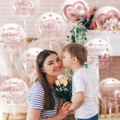 CNhoqc Mother's Day Bobo Balloons - 36pcs Rose Gold Happy Mother's Day Bobo Bubble Balloons Set 20pcs Transparent Bubble Balloon with Stickers in Kuwait