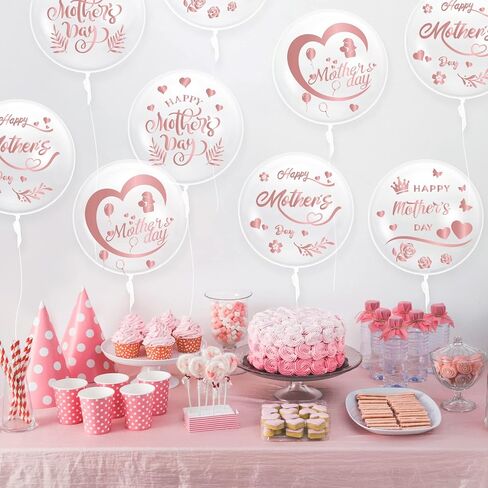 CNhoqc Mother's Day Bobo Balloons - 36pcs Rose Gold Happy Mother's Day Bobo Bubble Balloons Set 20pcs Transparent Bubble Balloon with Stickers in Kuwait