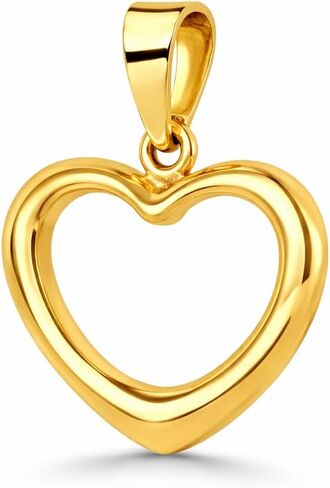 SHOP WGS Italian 14K Solid Gold Open Heart Pendant Charm for Women - Real 14K Yellow Gold Minimal Hollow Heart Design Pendant (15mm-20mm) in Saudi Arabia
