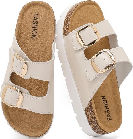 Women Cork Footbed Platform Sandals Arch Support Memory Foam Wide Width Wedge Sandals Comfort Double Buckle Adjustable Mules Chunky Slides Non Slip Walking Sandals for Beach Vacation Summer Shoes in Kuwait