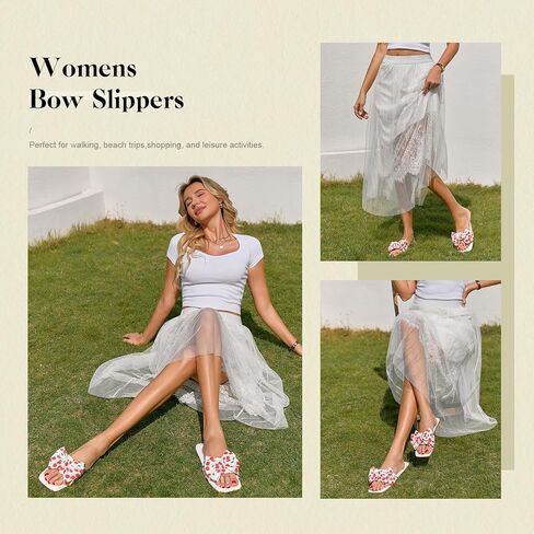 Women's Bow Slippers Cute Cherry Print Flat Slides Soft Breathable Lightweight Casual Summer Slippers Indoor Outdoor Beach Sandals for Women in Saudi Arabia