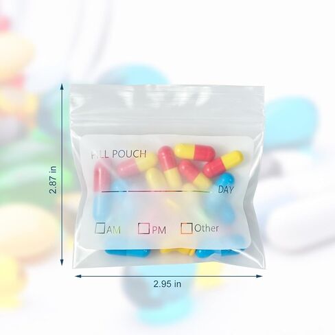 30 Pcs Pill Bags for Travel, Pack of Reusable Pill Pouches, 3 x 2.75 Inch Medicine Storage Bags with Writable Label, Zipper Seal Waterproof AM/PM Pill Organizer for Vitamins & Supplements(Square) in Kuwait