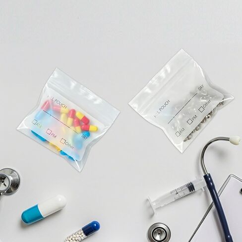 30 Pcs Pill Bags for Travel, Pack of Reusable Pill Pouches, 3 x 2.75 Inch Medicine Storage Bags with Writable Label, Zipper Seal Waterproof AM/PM Pill Organizer for Vitamins & Supplements(Square) in Kuwait