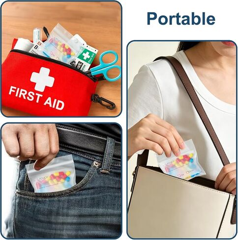 30 Pcs Pill Bags for Travel, Pack of Reusable Pill Pouches, 3 x 2.75 Inch Medicine Storage Bags with Writable Label, Zipper Seal Waterproof AM/PM Pill Organizer for Vitamins & Supplements(Square) in Kuwait