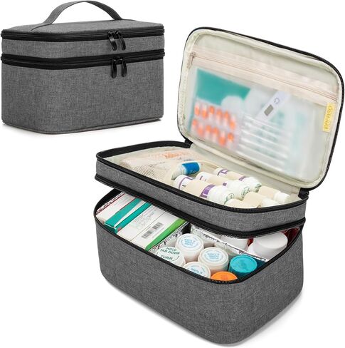 BAFASO Double Layer Pill Bottle Organizer, Insulated Medicine Organizer Bag with Attachable Dividers for Medication and First Aid Kits (Bag ONLY), Black in Saudi Arabia