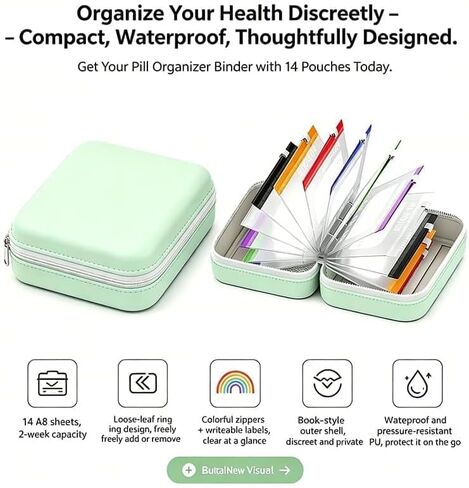 A8 Waterproof Pill Pouch Set, 2026 New Large Weekly Pill Organizer, Reusable Travel Medicine Organizer with 14pcs Bags Inside, 7 to 14 Days of Meds & Medicine, Crush-Resistant Shell (Mix) in Kuwait