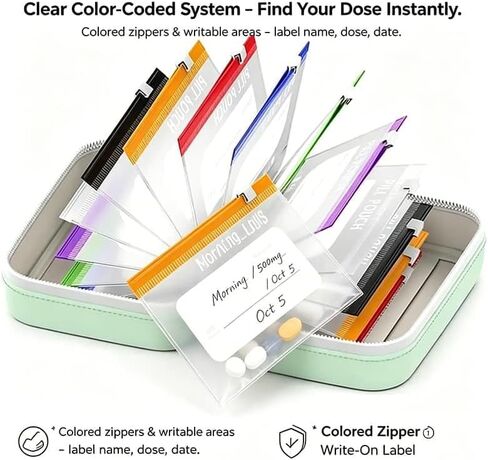 A8 Waterproof Pill Pouch Set, 2026 New Large Weekly Pill Organizer, Reusable Travel Medicine Organizer with 14pcs Bags Inside, 7 to 14 Days of Meds & Medicine, Crush-Resistant Shell (Mix) in Kuwait