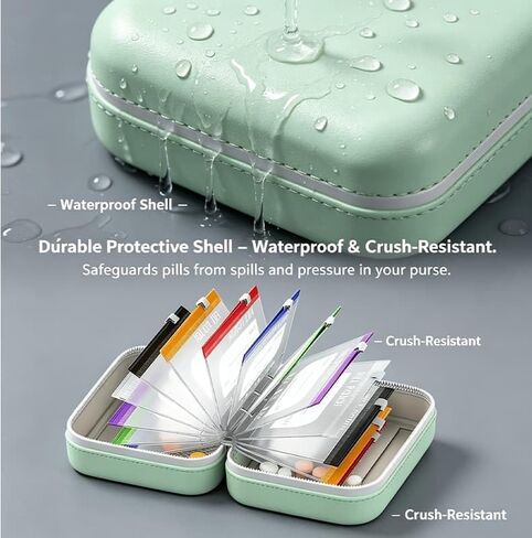 A8 Waterproof Pill Pouch Set, 2026 New Large Weekly Pill Organizer, Reusable Travel Medicine Organizer with 14pcs Bags Inside, 7 to 14 Days of Meds & Medicine, Crush-Resistant Shell (Mix) in Kuwait