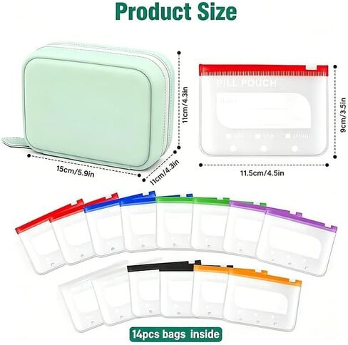 A8 Waterproof Pill Pouch Set, 2026 New Large Weekly Pill Organizer, Reusable Travel Medicine Organizer with 14pcs Bags Inside, 7 to 14 Days of Meds & Medicine, Crush-Resistant Shell (Mix) in Kuwait