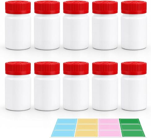 METAPACK Screw Cap White Pill Bottle, 12 Pack Empty Plastic Medicine Bottles, Travel Pill Container Organizers with Labels for Pills Capsules Vitamins Powder(8dram) in Saudi Arabia