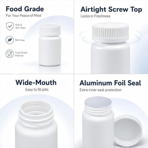 METAPACK Screw Cap White Pill Bottle, 12 Pack Empty Plastic Medicine Bottles, Travel Pill Container Organizers with Labels for Pills Capsules Vitamins Powder(8dram) in Kuwait